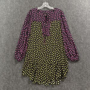 BCBGMAXAZRIA Dress Women's XS Black Pink Yellow Polka Dot Long Lightweight